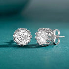 Peora Rhodium Plated Floral CZ Stud Earrings