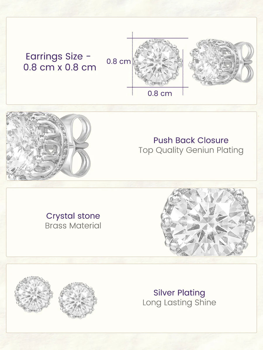 Peora Floral CZ Stud Earrings - Silver
