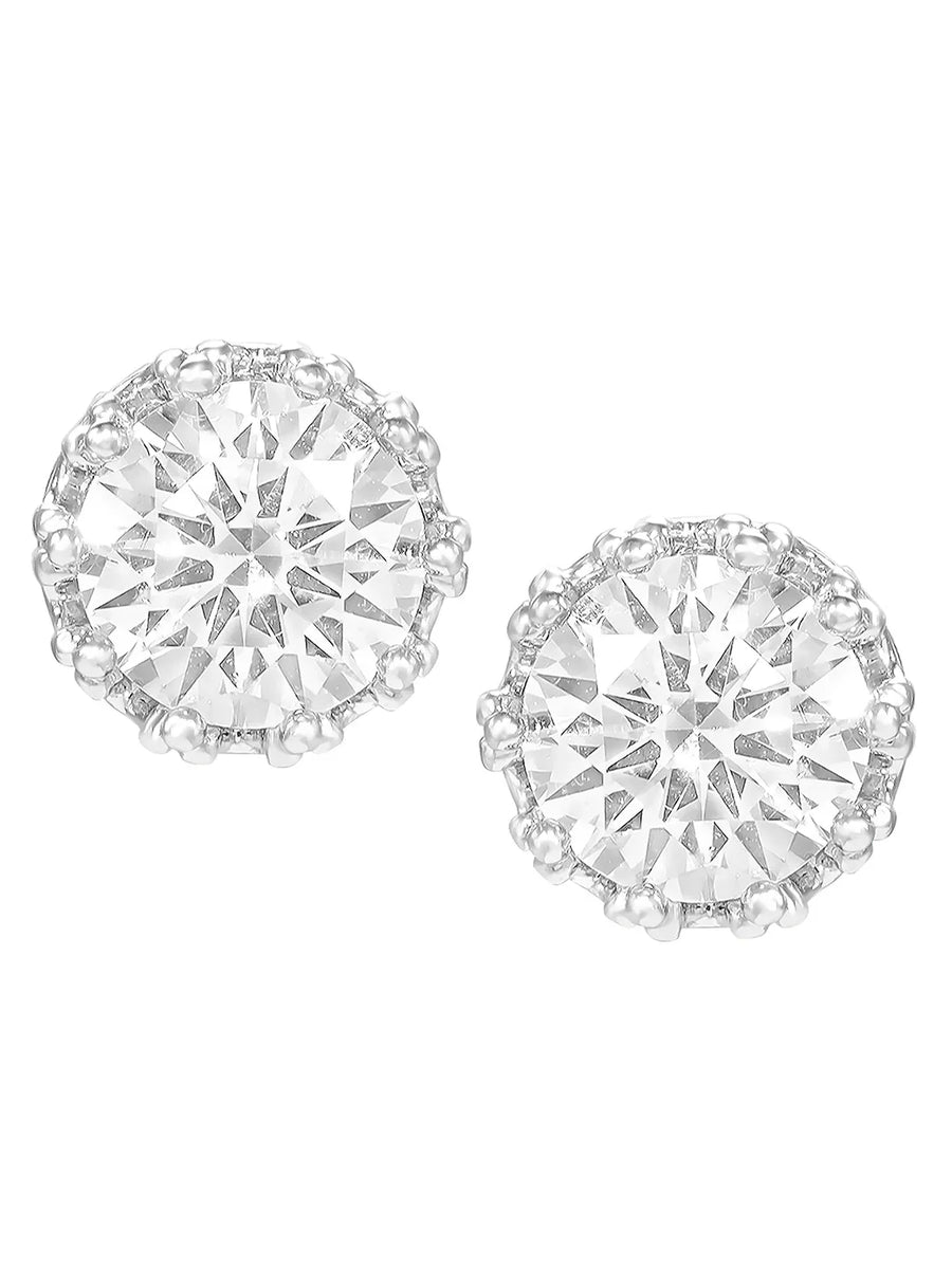 Peora Floral CZ Stud Earrings - Silver