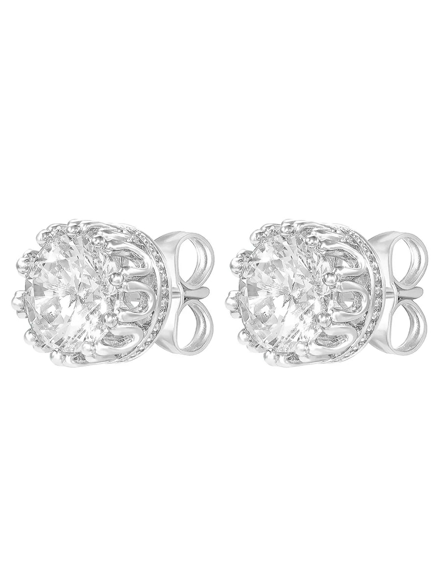 Peora Floral CZ Stud Earrings - Silver