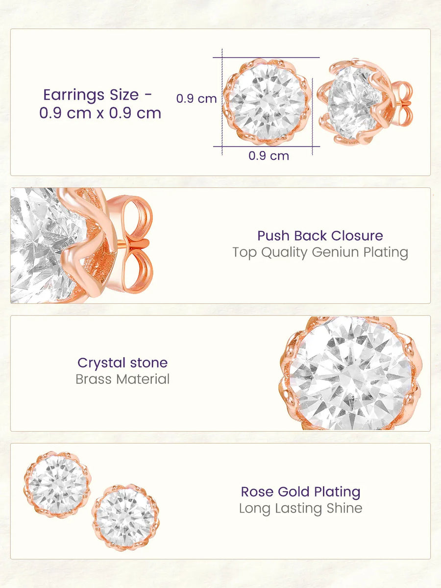 Peora Crystal Stud Earrings - Rose Gold