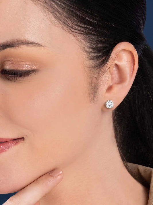 Peora Crystal Stud Earrings - Silver