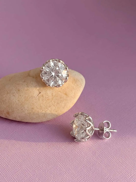 Peora Crystal Stud Earrings - Silver