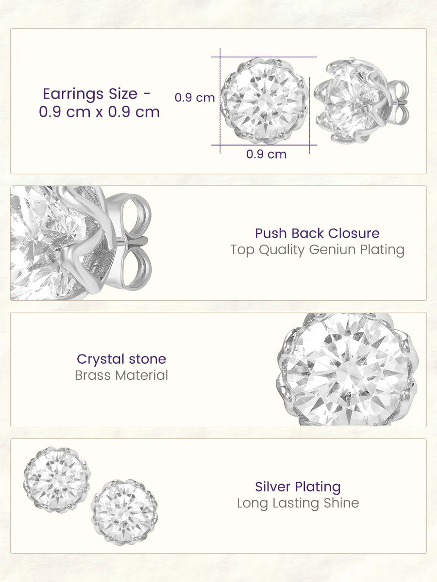 Peora Crystal Stud Earrings - Silver