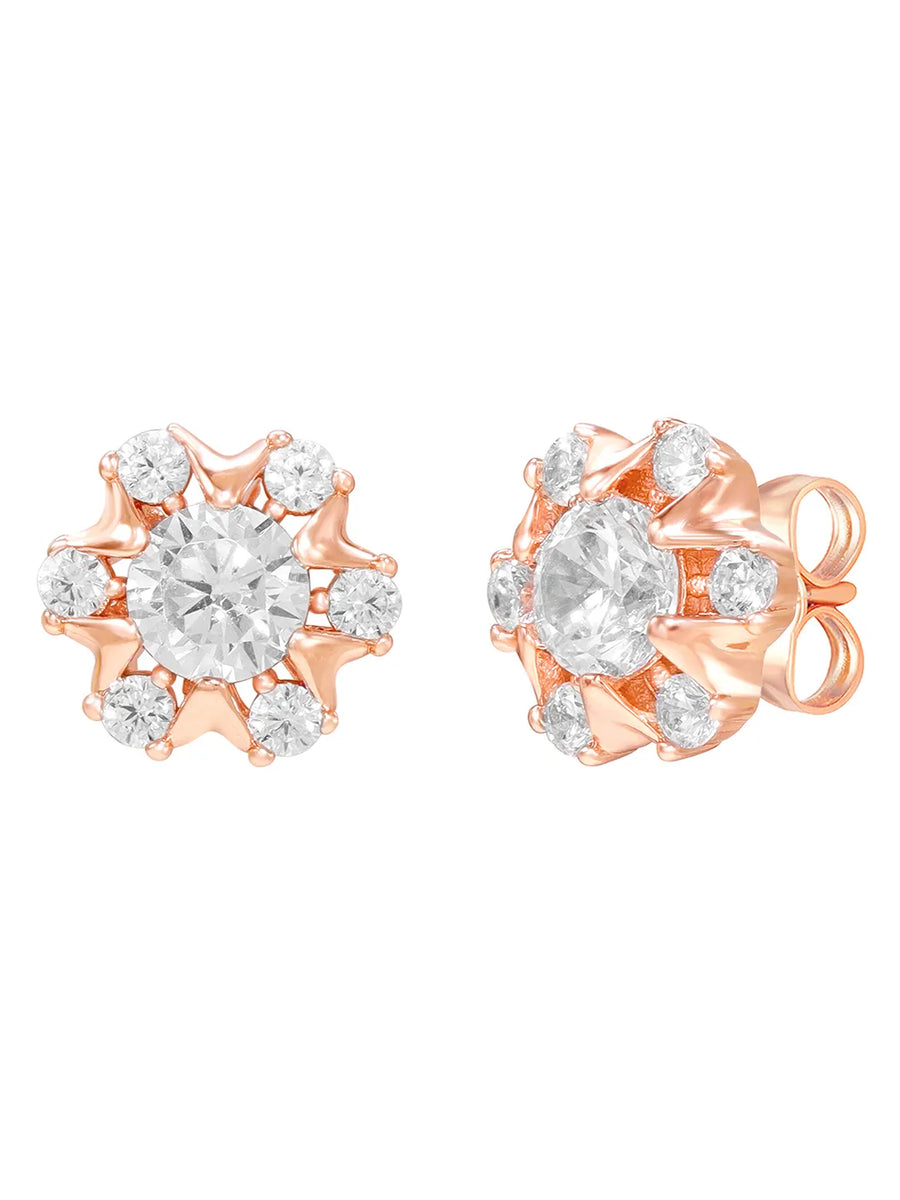 Peora Floral Crystal Stud Earrings - Rose Gold