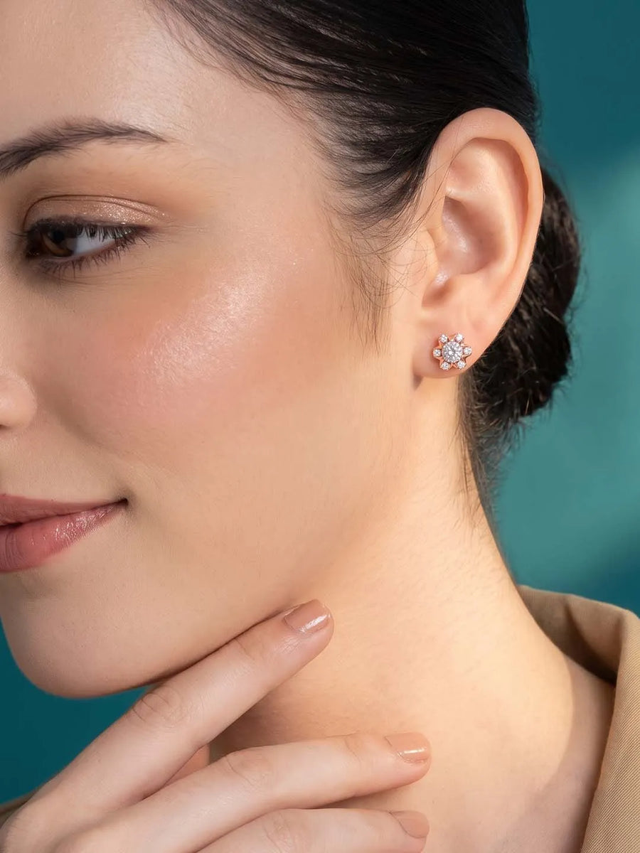 Peora Floral Crystal Stud Earrings - Rose Gold