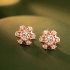 Peora Floral Crystal Stud Earrings - Rose Gold