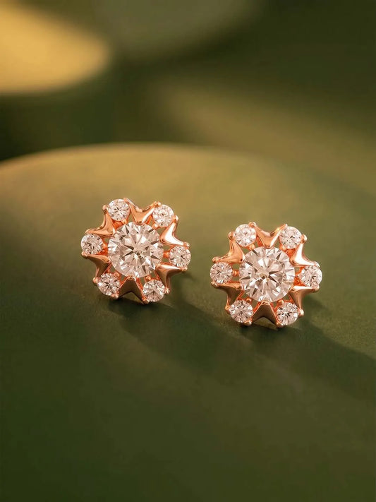 Peora Floral Crystal Stud Earrings - Rose Gold