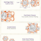 Peora Floral Crystal Stud Earrings - Rose Gold