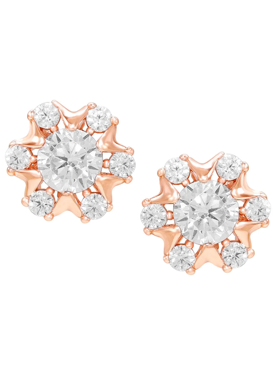 Peora Floral Crystal Stud Earrings - Rose Gold