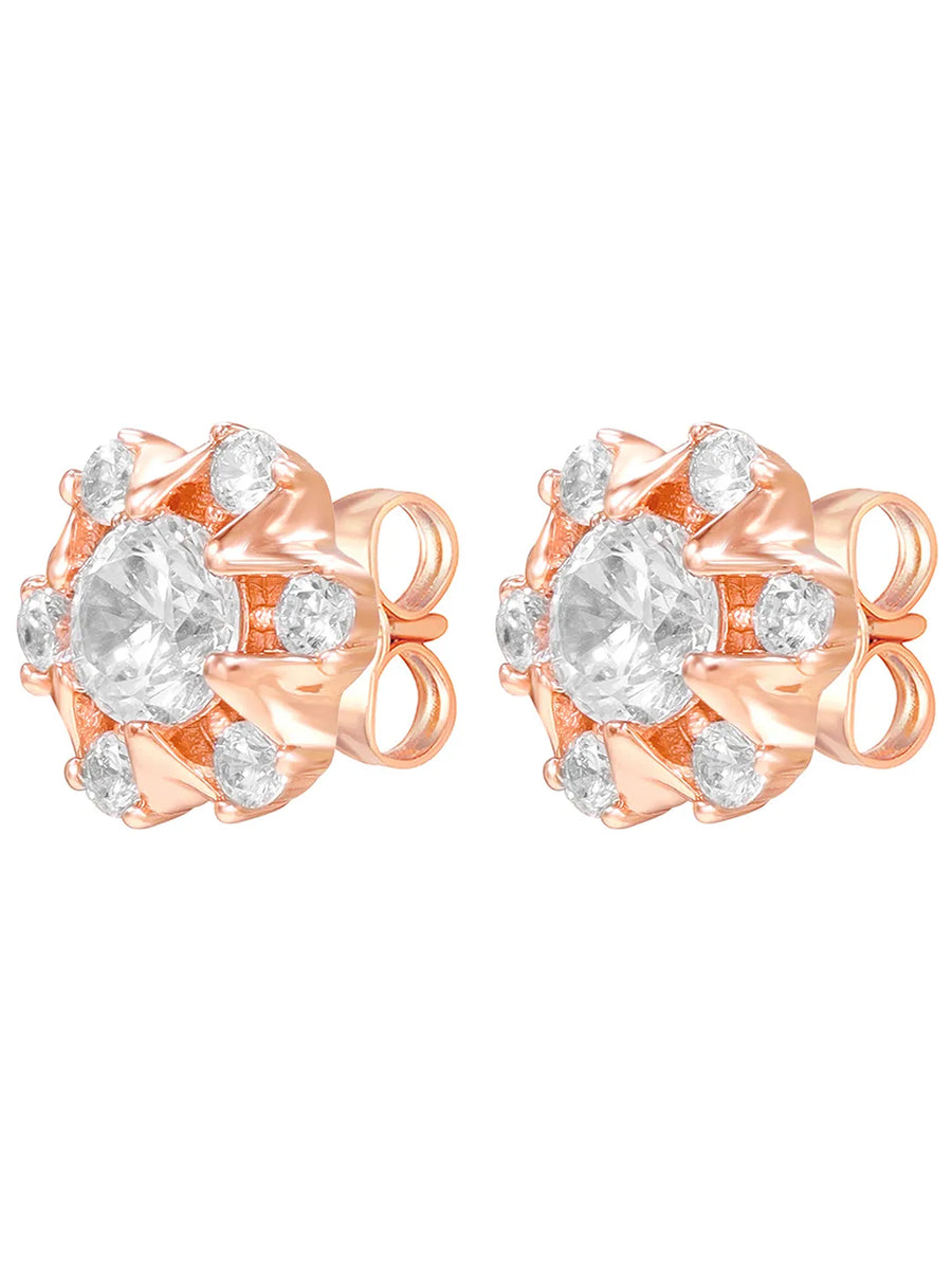 Peora Floral Crystal Stud Earrings - Rose Gold