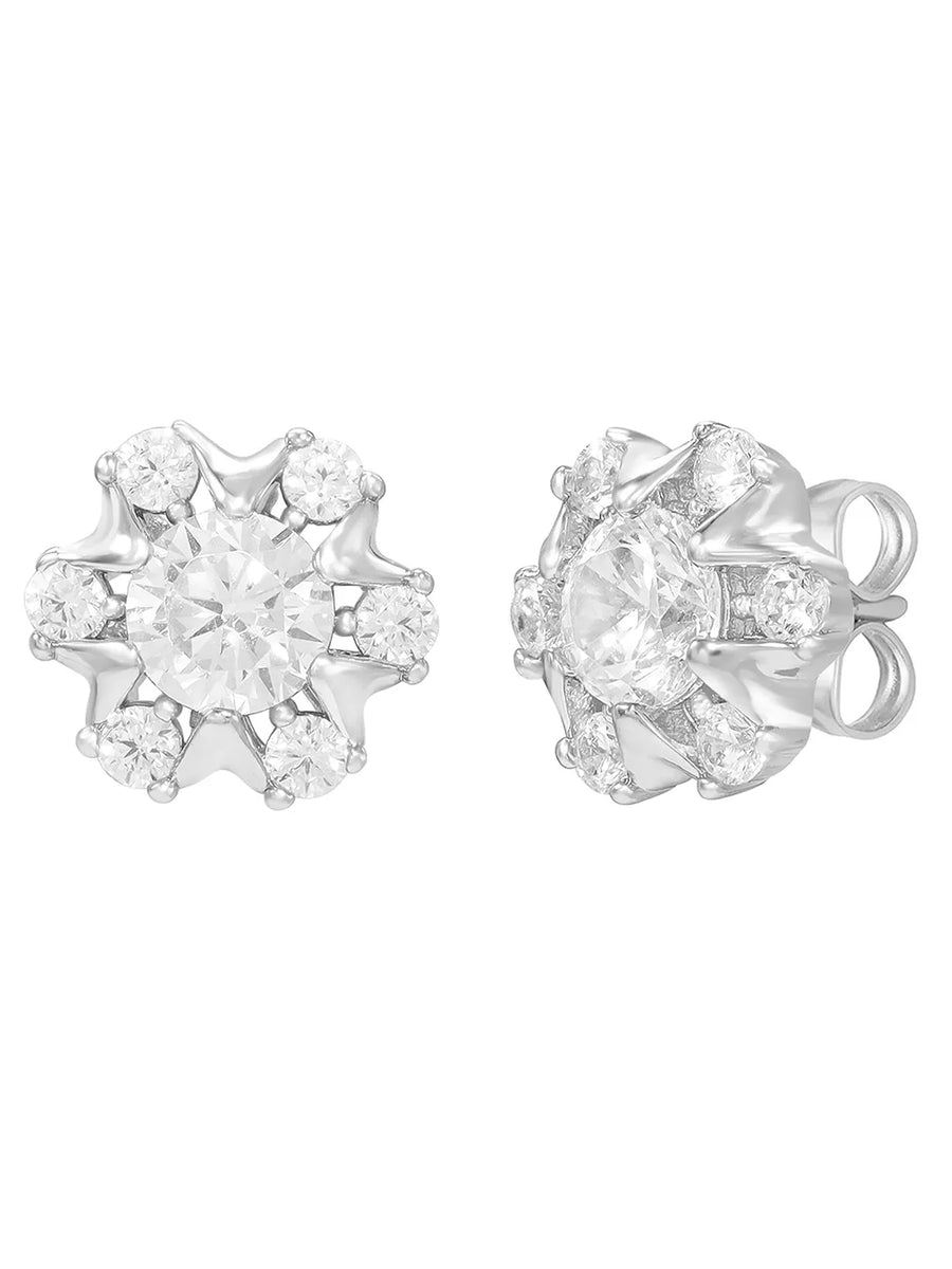 Peora Floral Crystal Stud Earrings - Silver