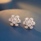 Peora Floral Crystal Stud Earrings - Silver
