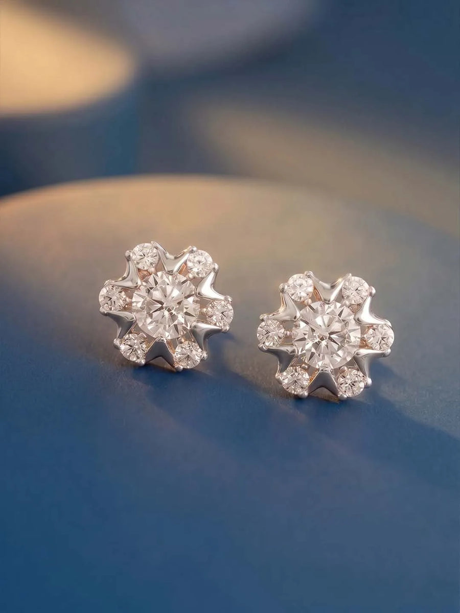 Peora Floral Crystal Stud Earrings - Silver