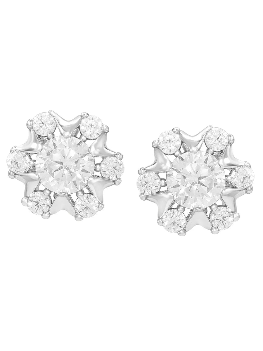 Peora Floral Crystal Stud Earrings - Silver