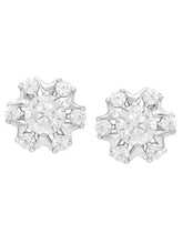 Peora Floral Crystal Stud Earrings - Silver