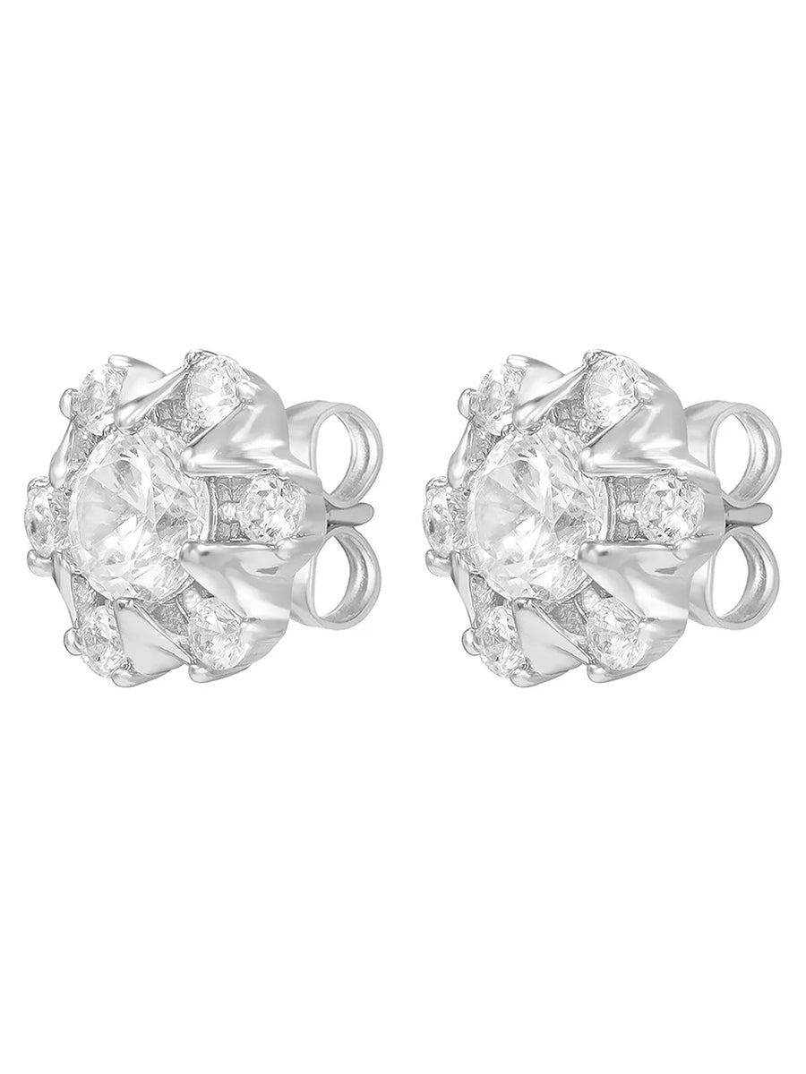 Peora Floral Crystal Stud Earrings - Silver