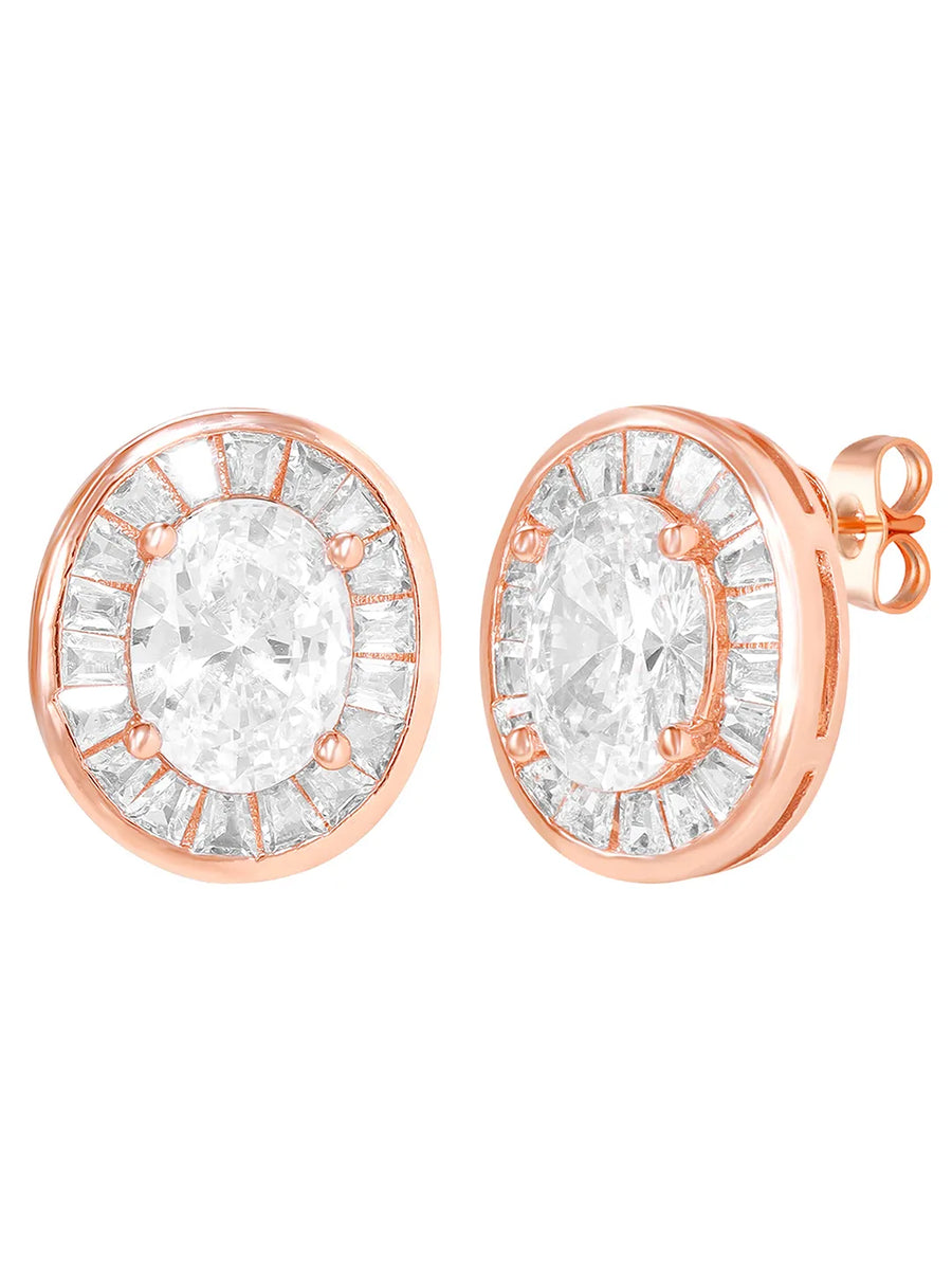 Peora Classic Oval Stud Earrings - Rose Gold