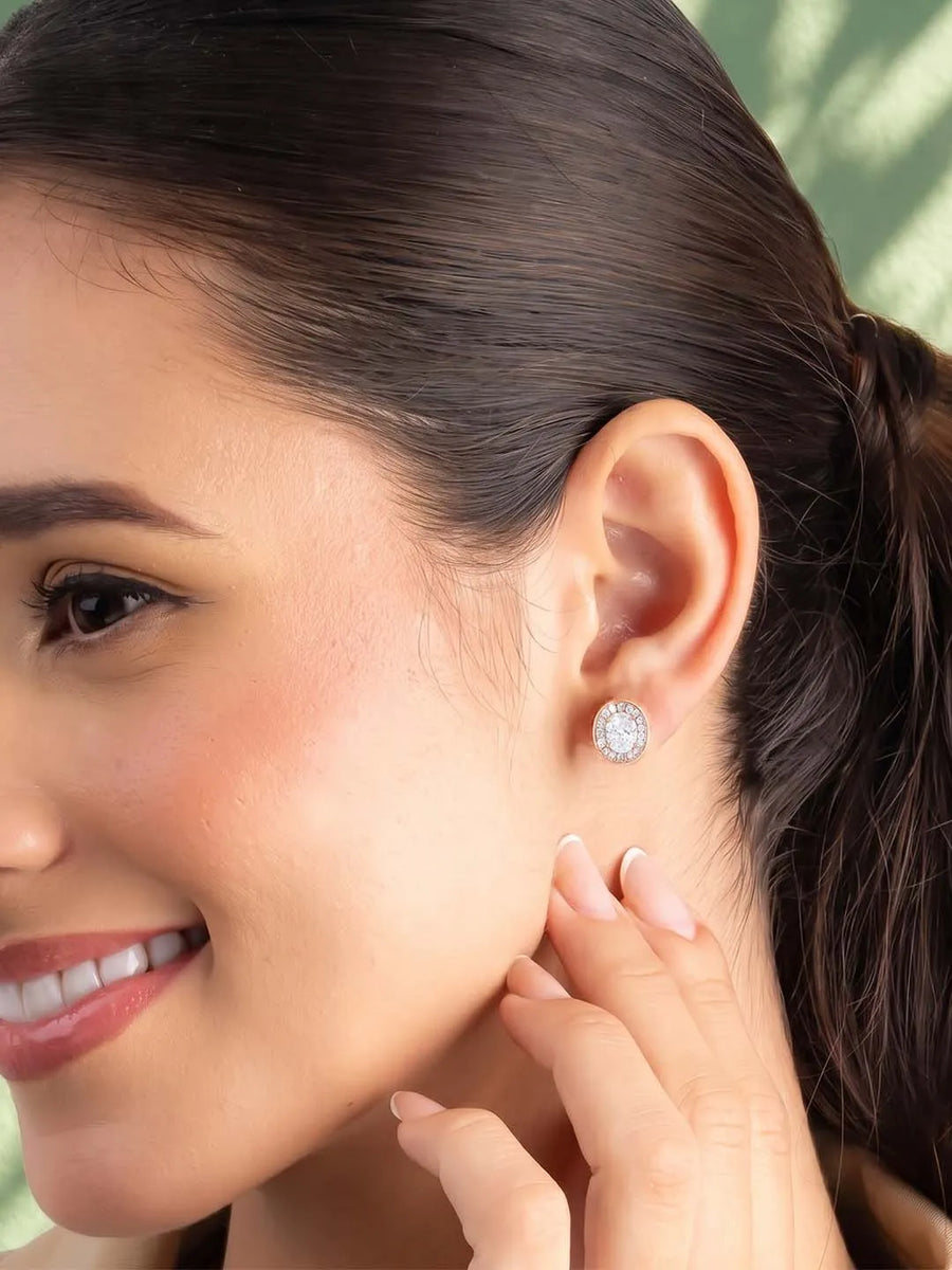 Peora Classic Oval Stud Earrings - Rose Gold