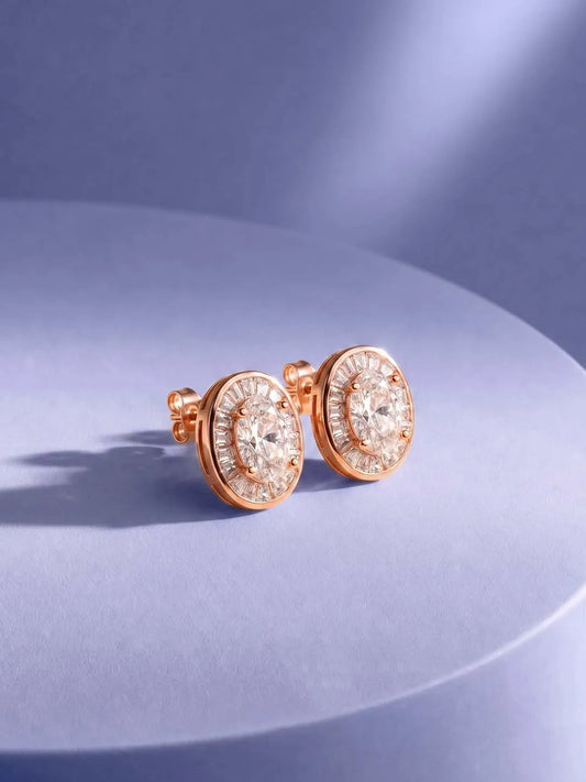 Peora Classic Oval Stud Earrings - Rose Gold