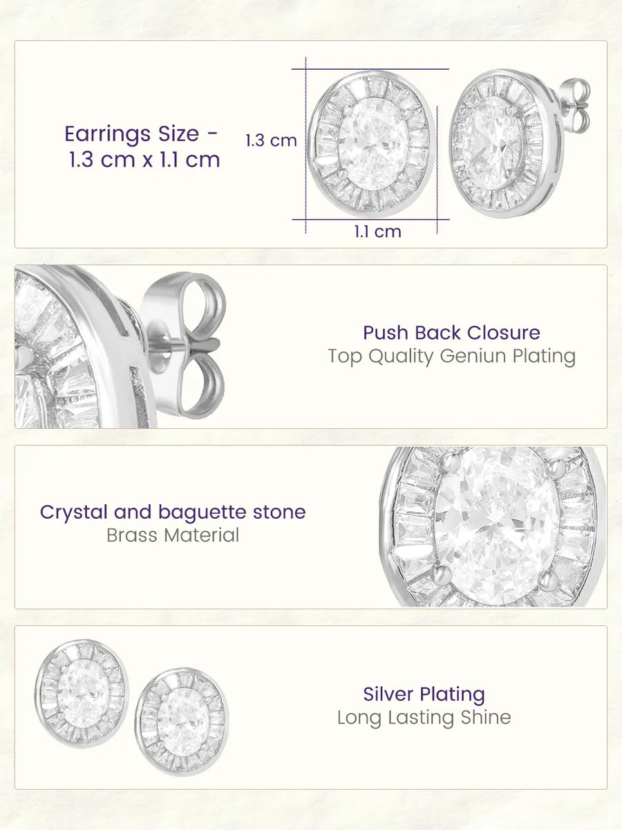 Peora Classic Oval Stud Earrings - Silver