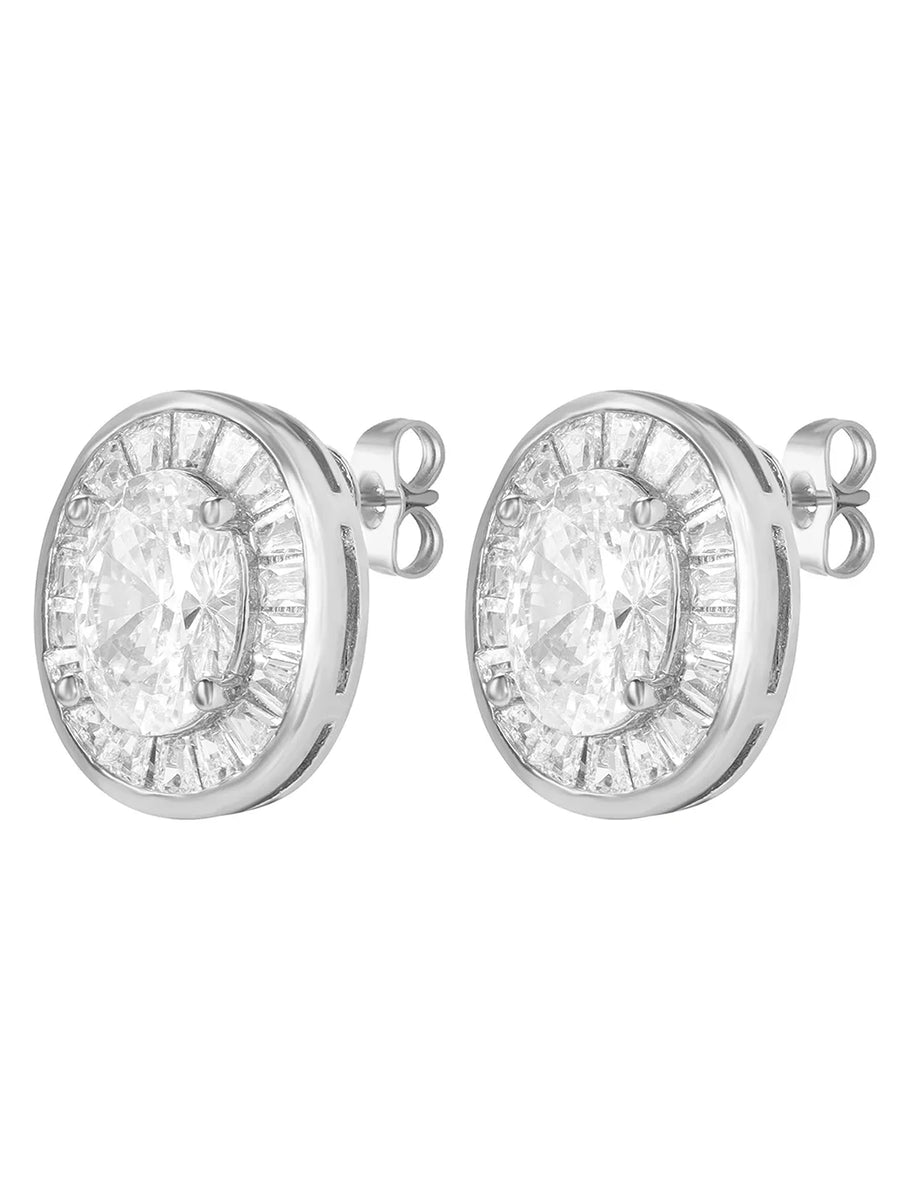 Peora Classic Oval Stud Earrings - Silver