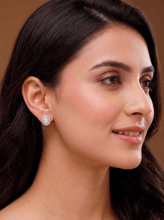 Peora Sunburst CZ Stud Earrings - Rose Gold