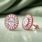 Peora Rose Gold Plated Sunburst CZ Stud Earrings