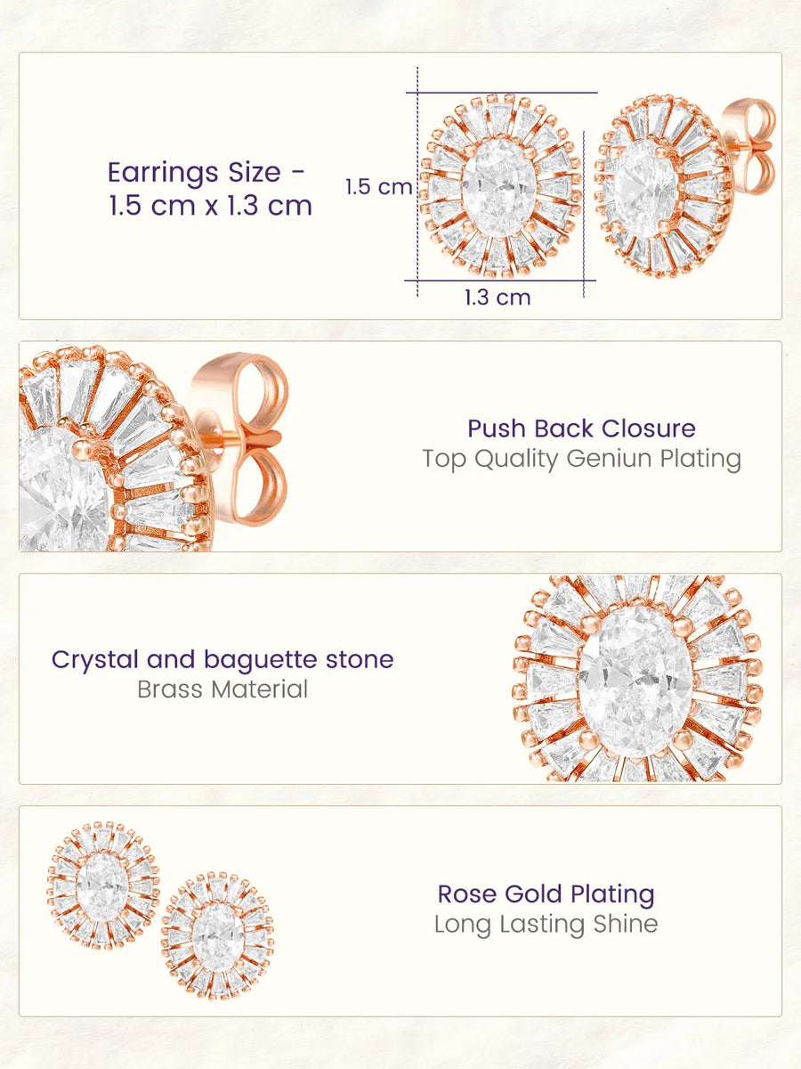 Peora Sunburst CZ Stud Earrings - Rose Gold
