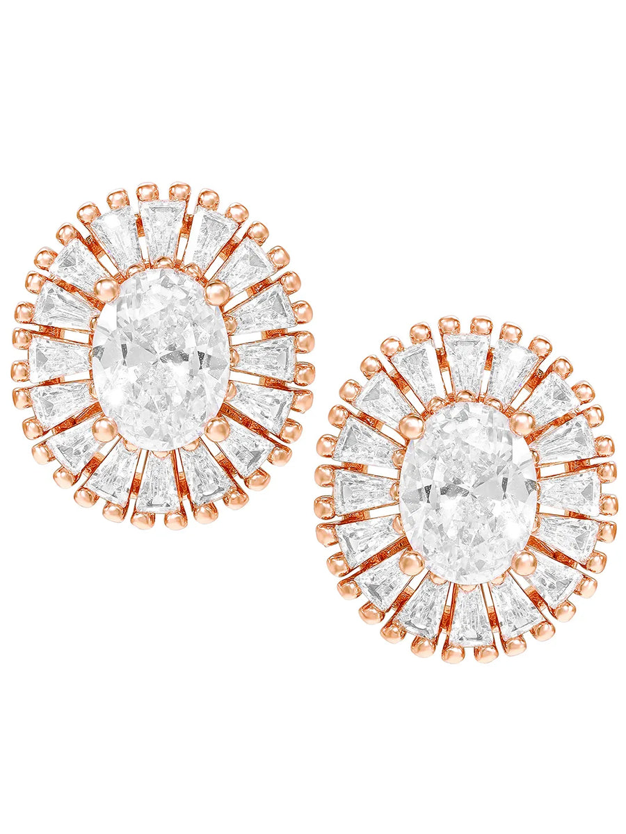 Peora Sunburst CZ Stud Earrings - Rose Gold