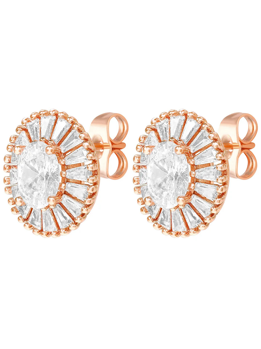 Peora Sunburst CZ Stud Earrings - Rose Gold