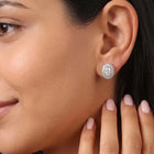 Peora Rhodium Plated Sunburst CZ Stud Earrings