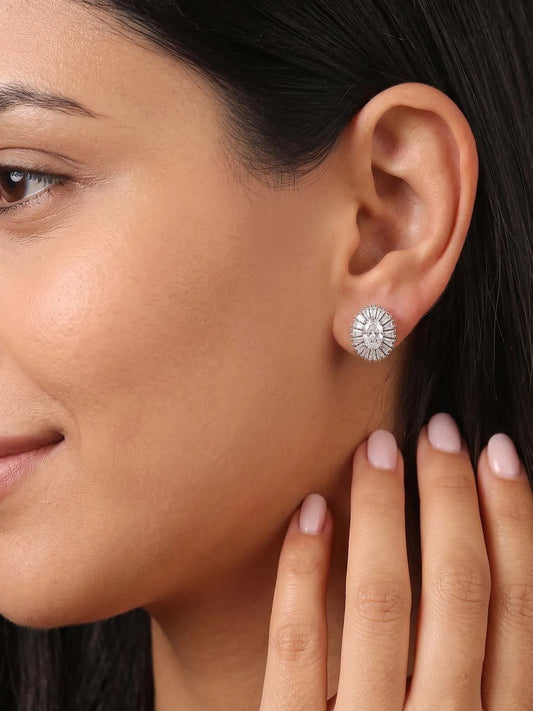 Peora Sunburst CZ Stud Earrings - Silver