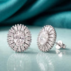 Peora Rhodium Plated Sunburst CZ Stud Earrings