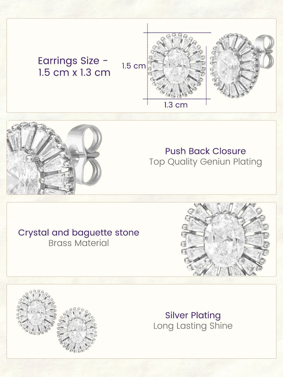 Peora Sunburst CZ Stud Earrings - Silver