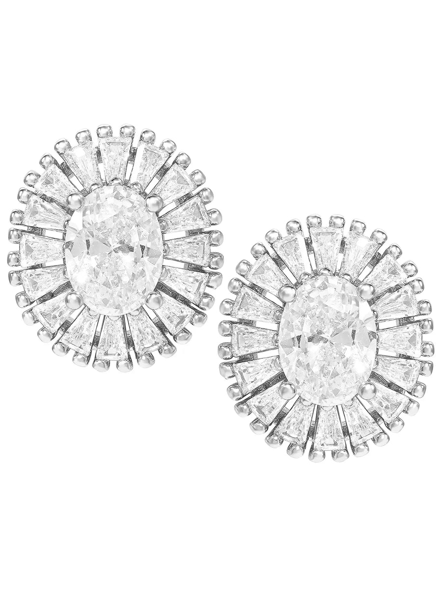 Peora Sunburst CZ Stud Earrings - Silver