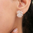 Peora Crystal Flower Stud Earrings - Rose Gold