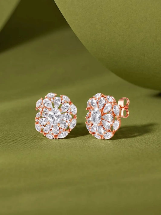 Peora Crystal Flower Stud Earrings - Rose Gold