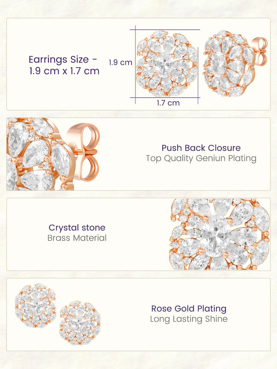 Peora Crystal Flower Stud Earrings - Rose Gold