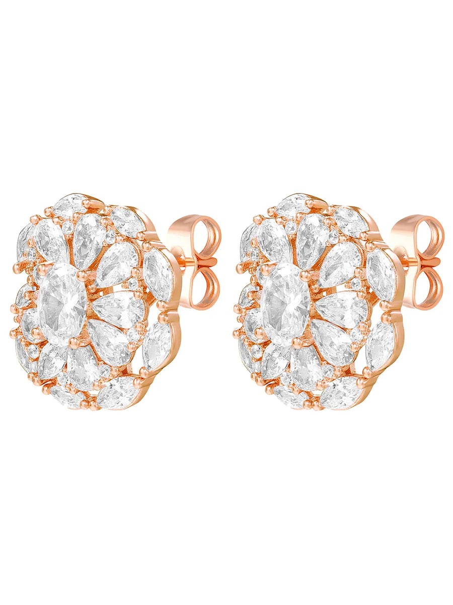 Peora Crystal Flower Stud Earrings - Rose Gold