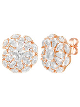 Peora Crystal Flower Stud Earrings - Rose Gold