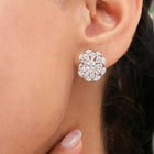 Peora Crystal Flower Stud Earrings - Silver