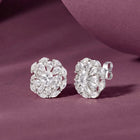 Peora Crystal Flower Stud Earrings - Silver