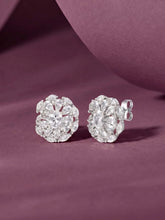 Peora Crystal Flower Stud Earrings - Silver