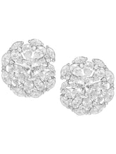 Peora Crystal Flower Stud Earrings - Silver