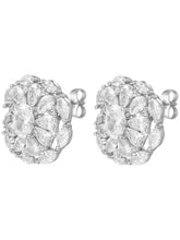 Peora Crystal Flower Stud Earrings - Silver
