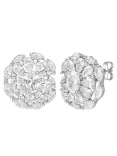Peora Crystal Flower Stud Earrings - Silver