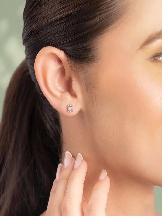 Peora Baguette Crystal Stud Earrings - Rose Gold