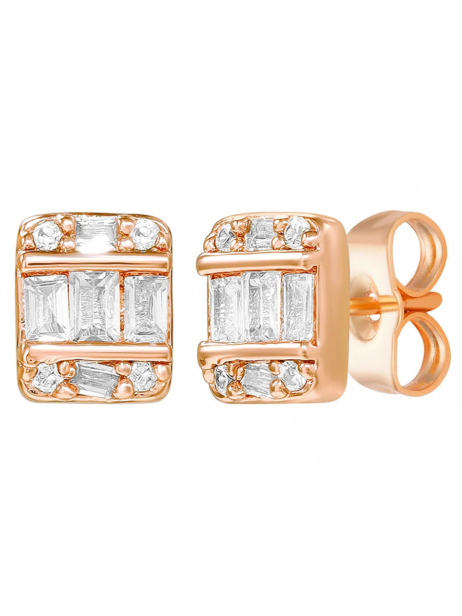 Peora Baguette Crystal Stud Earrings - Rose Gold