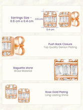 Peora Baguette Crystal Stud Earrings - Rose Gold